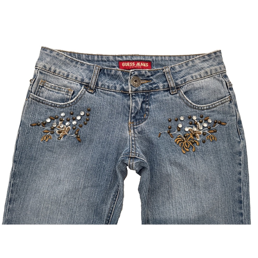 GUESS authentic gold embellished light jeans woman size 26 X 30 straight boho